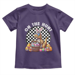 Funny Easter Day Dinosaur Bunny Toddler T Shirt On The Hunt Egg Hunting TS11 Purple Print Your Wear