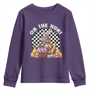 Funny Easter Day Dinosaur Bunny Youth Sweatshirt On The Hunt Egg Hunting TS11 Purple Print Your Wear
