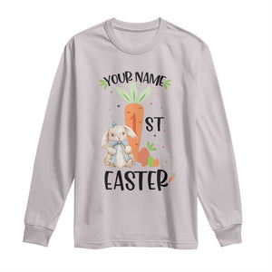 Personalized Easter Day Long Sleeve Shirt Custom Text 1st Easter Cute Bunny Carrot TS11 Ice Gray Print Your Wear