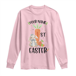 Personalized Easter Day Long Sleeve Shirt Custom Text 1st Easter Cute Bunny Carrot TS11 Light Pink Print Your Wear