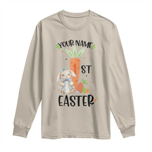Personalized Easter Day Long Sleeve Shirt Custom Text 1st Easter Cute Bunny Carrot TS11 Sand Print Your Wear