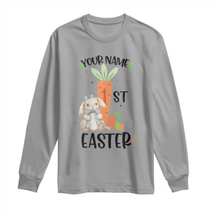 Personalized Easter Day Long Sleeve Shirt Custom Text 1st Easter Cute Bunny Carrot TS11 Sport Gray Print Your Wear