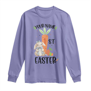 Personalized Easter Day Long Sleeve Shirt Custom Text 1st Easter Cute Bunny Carrot TS11 Violet Print Your Wear