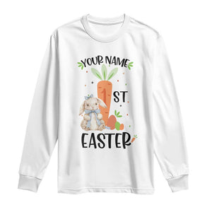 Personalized Easter Day Long Sleeve Shirt Custom Text 1st Easter Cute Bunny Carrot TS11 White Print Your Wear