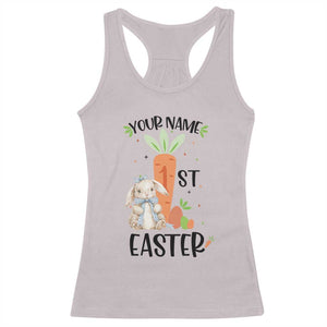 Personalized Easter Day Racerback Tank Top Custom Text 1st Easter Cute Bunny Carrot TS11 Ice Gray Print Your Wear