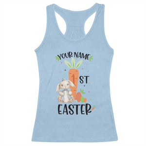 Personalized Easter Day Racerback Tank Top Custom Text 1st Easter Cute Bunny Carrot TS11 Light Blue Print Your Wear
