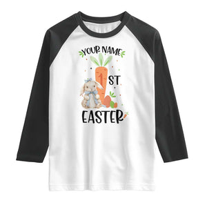 Personalized Easter Day Raglan Shirt Custom Text 1st Easter Cute Bunny Carrot TS11 White Black Print Your Wear