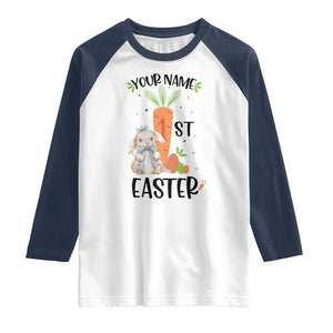 Personalized Easter Day Raglan Shirt Custom Text 1st Easter Cute Bunny Carrot TS11 White Navy Print Your Wear