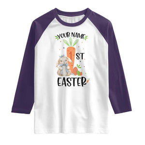Personalized Easter Day Raglan Shirt Custom Text 1st Easter Cute Bunny Carrot TS11 White Purple Print Your Wear