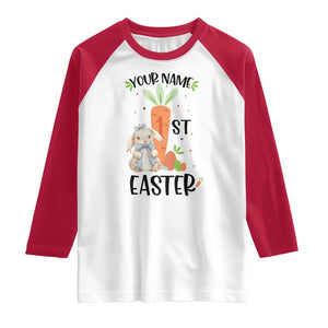 Personalized Easter Day Raglan Shirt Custom Text 1st Easter Cute Bunny Carrot TS11 White Red Print Your Wear