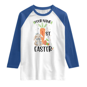 Personalized Easter Day Raglan Shirt Custom Text 1st Easter Cute Bunny Carrot TS11 White Royal Print Your Wear