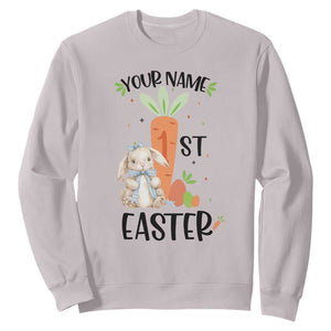 Personalized Easter Day Sweatshirt Custom Text 1st Easter Cute Bunny Carrot TS11 Ice Gray Print Your Wear