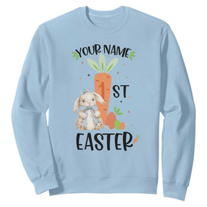 Personalized Easter Day Sweatshirt Custom Text 1st Easter Cute Bunny Carrot TS11 Light Blue Print Your Wear