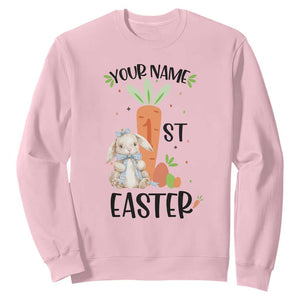 Personalized Easter Day Sweatshirt Custom Text 1st Easter Cute Bunny Carrot TS11 Light Pink Print Your Wear