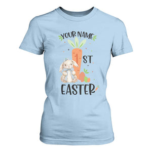 Personalized Easter Day T Shirt For Women Custom Text 1st Easter Cute Bunny Carrot TS11 Light Blue Print Your Wear