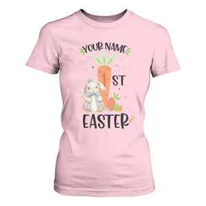 Personalized Easter Day T Shirt For Women Custom Text 1st Easter Cute Bunny Carrot TS11 Light Pink Print Your Wear