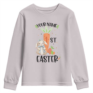 Personalized Easter Day Youth Sweatshirt Custom Text 1st Easter Cute Bunny Carrot TS11 Ice Gray Print Your Wear