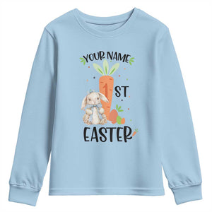 Personalized Easter Day Youth Sweatshirt Custom Text 1st Easter Cute Bunny Carrot TS11 Light Blue Print Your Wear