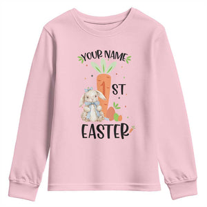 Personalized Easter Day Youth Sweatshirt Custom Text 1st Easter Cute Bunny Carrot TS11 Light Pink Print Your Wear