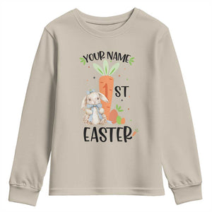 Personalized Easter Day Youth Sweatshirt Custom Text 1st Easter Cute Bunny Carrot TS11 Sand Print Your Wear