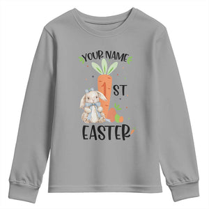 Personalized Easter Day Youth Sweatshirt Custom Text 1st Easter Cute Bunny Carrot TS11 Sport Gray Print Your Wear