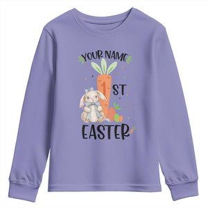 Personalized Easter Day Youth Sweatshirt Custom Text 1st Easter Cute Bunny Carrot TS11 Violet Print Your Wear