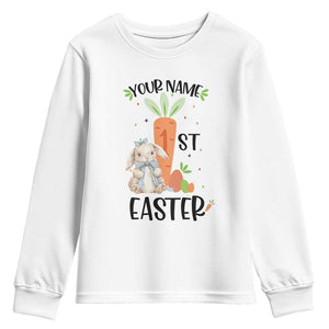 Personalized Easter Day Youth Sweatshirt Custom Text 1st Easter Cute Bunny Carrot TS11 White Print Your Wear
