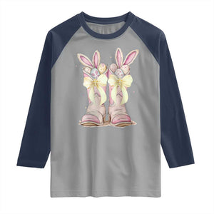 Funny Easter Day Cowgirl Egg Cowboy Boots Raglan Shirt TS11 Sport Gray Navy Print Your Wear