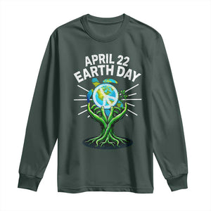 Happy Earth Day April 22 Long Sleeve Shirt Restore Earth Sea Turtle Tree Peace Sign TS11 Dark Forest Green Print Your Wear