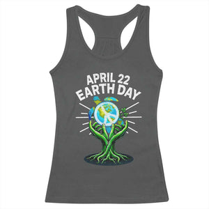 Happy Earth Day April 22 Racerback Tank Top Restore Earth Sea Turtle Tree Peace Sign TS11 Dark Heather Print Your Wear