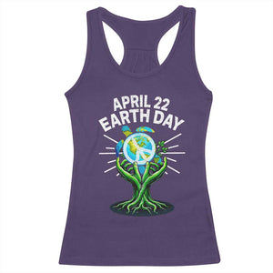 Happy Earth Day April 22 Racerback Tank Top Restore Earth Sea Turtle Tree Peace Sign TS11 Purple Print Your Wear