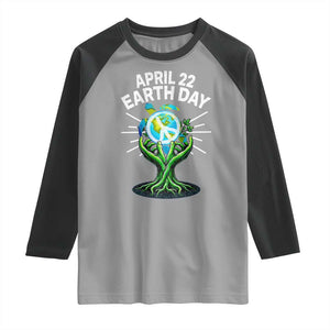 Happy Earth Day April 22 Raglan Shirt Restore Earth Sea Turtle Tree Peace Sign TS11 Sport Gray Black Print Your Wear