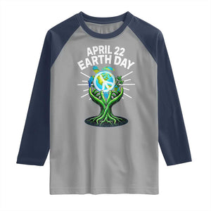 Happy Earth Day April 22 Raglan Shirt Restore Earth Sea Turtle Tree Peace Sign TS11 Sport Gray Navy Print Your Wear