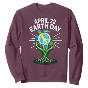 Happy Earth Day April 22 Sweatshirt Restore Earth Sea Turtle Tree Peace Sign TS11 Maroon Print Your Wear