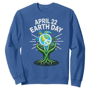 Happy Earth Day April 22 Sweatshirt Restore Earth Sea Turtle Tree Peace Sign TS11 Royal Blue Print Your Wear