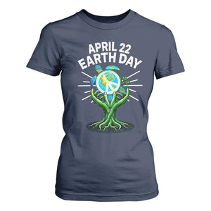 Happy Earth Day April 22 T Shirt For Women Restore Earth Sea Turtle Tree Peace Sign TS11 Navy Print Your Wear