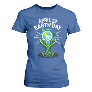 Happy Earth Day April 22 T Shirt For Women Restore Earth Sea Turtle Tree Peace Sign TS11 Royal Blue Print Your Wear