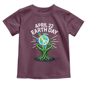 Happy Earth Day April 22 Toddler T Shirt Restore Earth Sea Turtle Tree Peace Sign TS11 Maroon Print Your Wear