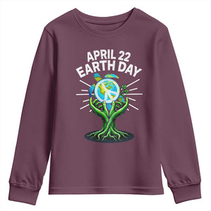 Happy Earth Day April 22 Youth Sweatshirt Restore Earth Sea Turtle Tree Peace Sign TS11 Maroon Print Your Wear