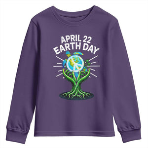 Happy Earth Day April 22 Youth Sweatshirt Restore Earth Sea Turtle Tree Peace Sign TS11 Purple Print Your Wear
