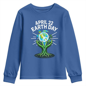 Happy Earth Day April 22 Youth Sweatshirt Restore Earth Sea Turtle Tree Peace Sign TS11 Royal Blue Print Your Wear