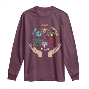 Save Bees Rescue Animals Recycle Plastic Plant Tree Long Sleeve Shirt Earth Day TS11 Maroon Print Your Wear