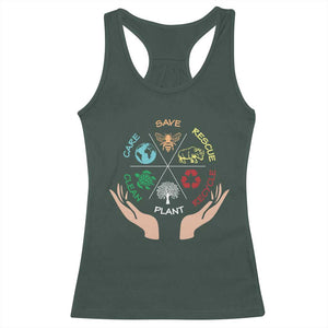 Save Bees Rescue Animals Recycle Plastic Plant Tree Racerback Tank Top Earth Day TS11 Dark Forest Green Print Your Wear