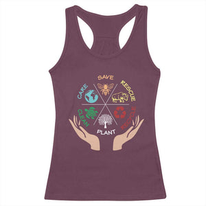 Save Bees Rescue Animals Recycle Plastic Plant Tree Racerback Tank Top Earth Day TS11 Maroon Print Your Wear