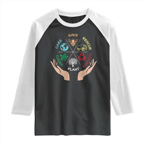 Save Bees Rescue Animals Recycle Plastic Plant Tree Raglan Shirt Earth Day TS11 Black White Print Your Wear