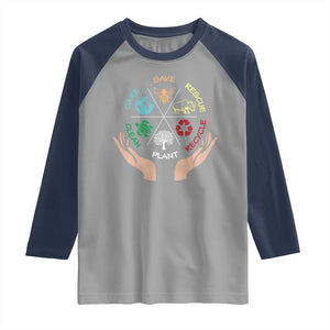 Save Bees Rescue Animals Recycle Plastic Plant Tree Raglan Shirt Earth Day TS11 Sport Gray Navy Print Your Wear