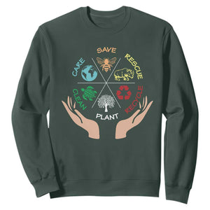 Save Bees Rescue Animals Recycle Plastic Plant Tree Sweatshirt Earth Day TS11 Dark Forest Green Print Your Wear