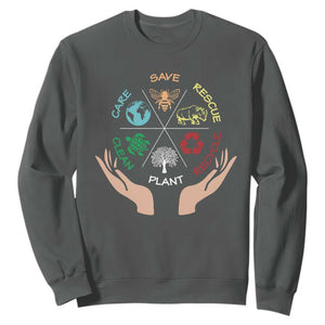 Save Bees Rescue Animals Recycle Plastic Plant Tree Sweatshirt Earth Day TS11 Dark Heather Print Your Wear