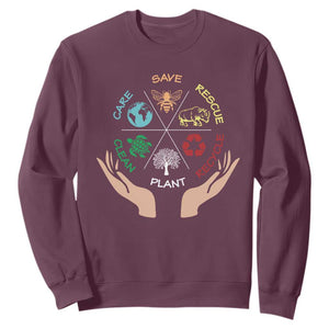 Save Bees Rescue Animals Recycle Plastic Plant Tree Sweatshirt Earth Day TS11 Maroon Print Your Wear