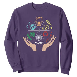 Save Bees Rescue Animals Recycle Plastic Plant Tree Sweatshirt Earth Day TS11 Purple Print Your Wear